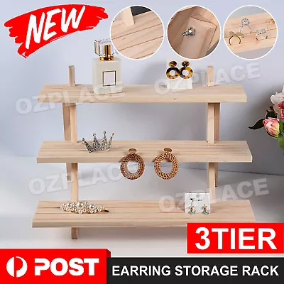 $25.95 • Buy 3 Layer Wooden Earring Display Stand Holder Jewelry Necklace Ring Rack Organizer