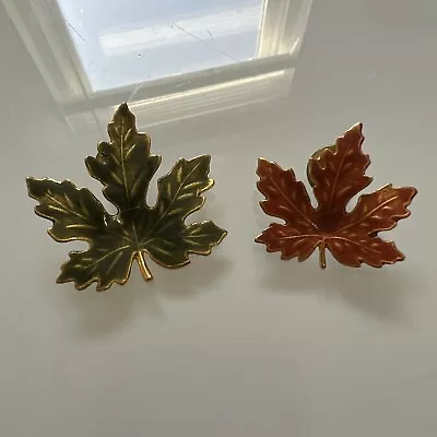 Pair Of 2 KC Vintage Kenneth Cole Signed Pin Brooch Enamel Maple Leaf Leaves • $12