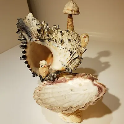 $39.96 • Buy Vintage Tramp Art Seashell Succulent Planter / Soap Dish W/ Mushroom & Birds