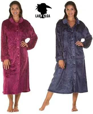 £22.99 • Buy Ladies Soft Feel Cozy  Velour Button Dressing Gown Robe Housecoat 10 To 26