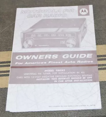 MOTOROLA FM Car Radio FMC62 Owners Guide • $9.99