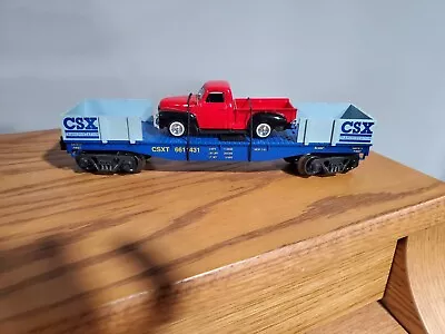 K-LINE  CSX FLATCAR W/ENDS O Gauge W/1950 GMC PICKUP • $22.99