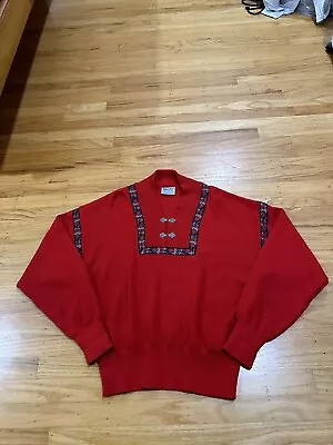 Meister Sweater Men Large Red Rose Stripe Isle Wool Blend VTG • $17.95
