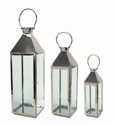 Lantern (Set Of 3) 19.5  26  34 H Stainless Steel/Glass • $209.84