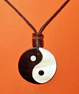 Yin Ying Yang Necklace Pendant Cord Black White Shell Buddha Yoga Gift Men Women • $7.95