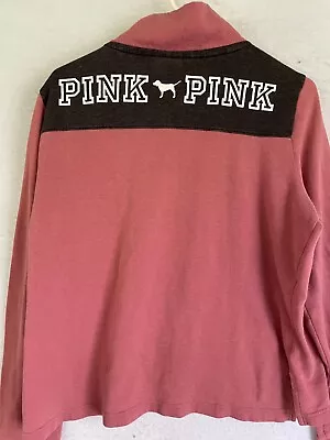 Victoria Secret PINK Pullover Women L Sweatshirt Half Zip Logo Fleece Colorblock • $14.99