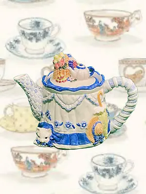 $15 • Buy Avon Blue Rose Collection Teapot, Cat Under Tablecloth,fruit Basket And Teapot.