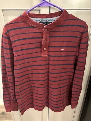 Tommy Hilfiger Shirt Men’s Dark Red Blue Size XS Henley Long Sleeve Extra Small • $12.99