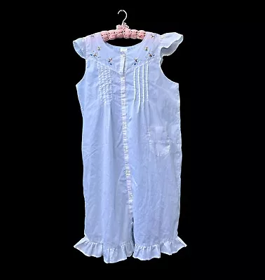 Vintage Nightgown Size XL Floral Embroidery Dress Romantic Ruffle Just Love Midi • $24.99