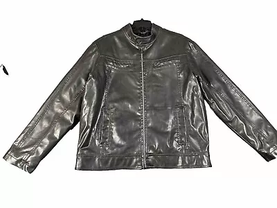 Vtg Columbia Faux Leather Jacket Men’s Large Black Lined Full Zip Y2K Biker Poly • $59.88
