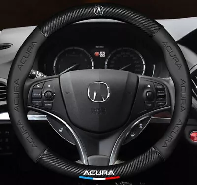 38cm 15  Steering Wheel Cover Faux Leather For Acura Carbon Fiber + Black • $29.99