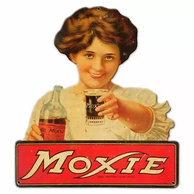 Moxie Soda Pop Young Girl 15  Tall Heavy Duty Usa Made Metal Aged Adv Sign • $82.50