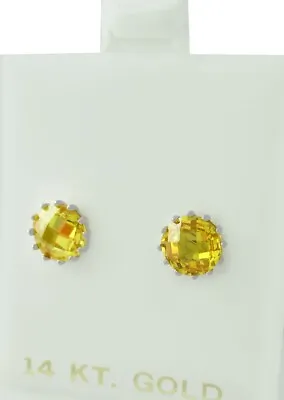 IMPERIAL 3.18 Cts YELLOW TOPAZ STUD EARRINGS 14K WHITE GOLD - New With Tag • £0.80