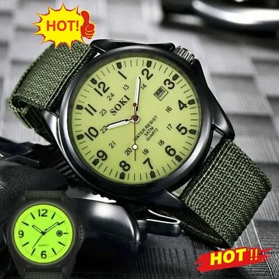 Military Army Mens Date Canvas Strap Analog Quartz Sport Wrist Watch Gift7 • $7.90