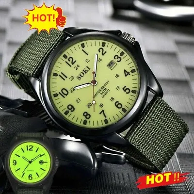 Military Army Mens Date Canvas Strap Analog Quartz Sport Wrist Watch Gifts 2022 • $8.39