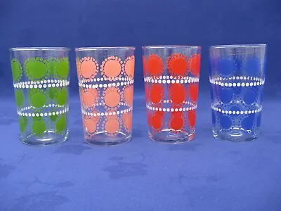 Vintage Dotted Patterned 4 Drinking Glasses Colourful Tumblers Fun Retro Set MCM • £18