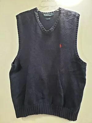 Polo Ralph Lauren Mens SZ L Navy Blue Cotton Sleeveless V-Neck Golf Sweater Vest • $19.99