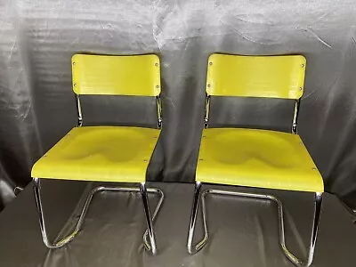 MCM Vintage Italian  Spilimbergo Yellow Plastic & Chrome Chairs Set Of 2 • $349.99