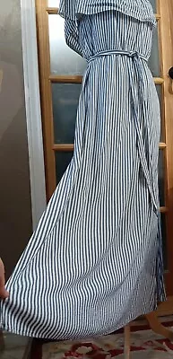 Striped Maxi Dress Off Shoulder Split Side Ruffle Sz M Belted Maurices Lined  • $27.74