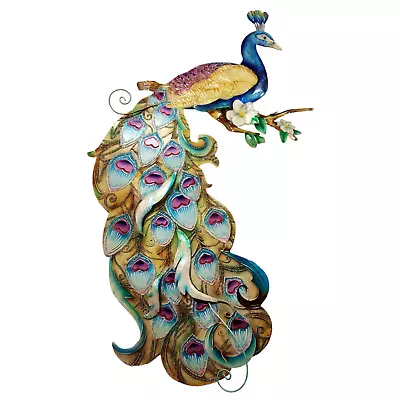 Multicolored And Glittered Metal Peacock 27 Inch Tall Wall Hanging • $31.49