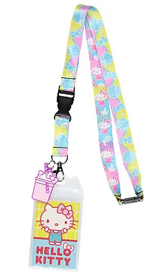 Sanrio Hello Kitty Pastel ID Badge Holder Lanyard W/ Kitty Cup Rubber Pendant • $10.95