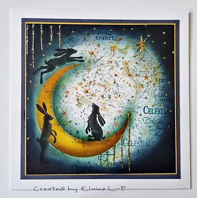 Handmade Card   7x7inch  Card Lavinia Any Occasion Hares Stars Moon Celestial • £4.59