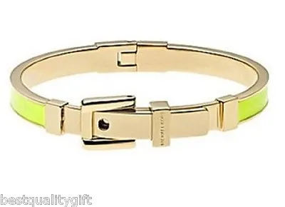 Michael Kors Gold Tone+yellow Enamel Hinge Belt Buckle Bangle Bracelet Mkj2617 • $99.99