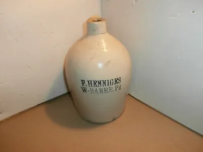 F. Henniges  Stoneware Whiskey Jug 1 Gal. Wilkes Barre PA  Lake Harmony • $149.99