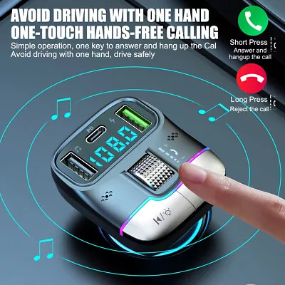 Car Bluetooth5.3 FM Transmitter Wireless USB PD Adapter MP3 Player Fast Charging • £12.49