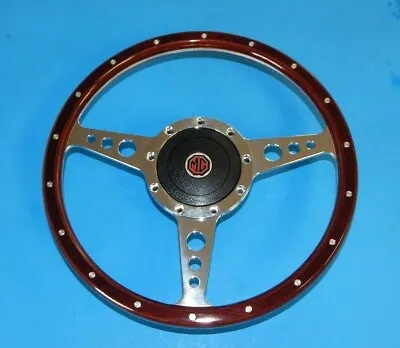 New 13  Laminated Riveted Wood Steering Wheel And Adaptor For MGA 1955-1962 D13F • $259.95