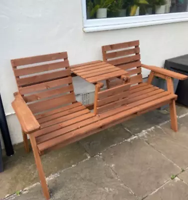 Rustic Garden Bench Outdoor Patio Loveseat 3/2 Seater Wooden Companion Table Set • £99.90