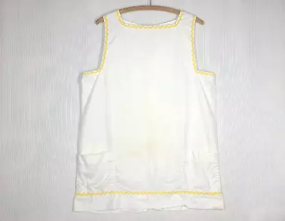 Vtg 50s Snap Back Smock Top Tunic White Cotton Canvas XL RicRac Pinup Kitchen • $44