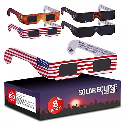 Solar Eclipse Glasses - 8 Pack - ISO & CE Certified - AAS Approved Safe 2024 • $11.99