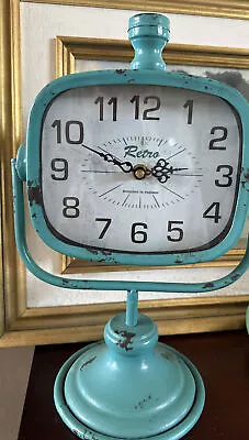 Vintage Look Retro Pedestal Clock Aqua Novelty Decor Not Working England 9x13 • $15