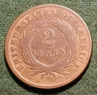 1866 Two Cent Piece 2C Ungraded Circulated US Copper Coin. Type Set Coin.  • $23