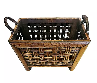 Rattan Woven Basket Mahogany Multi Purpose Handmade W/ Handles  11” X 6” X 8  • $29