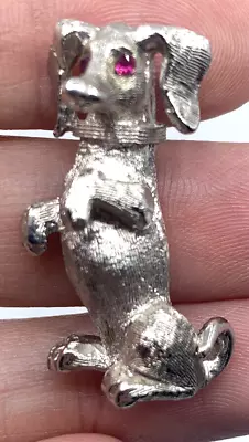 1960s Napier Dachshund Pin Brooch Silver Tone Rhinestone Eyes Dog Vintage • $27.50