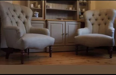 Stunning Bampton Armchairs Buttonback Chairs In Laura Ashley Edwin French Grey • £1395