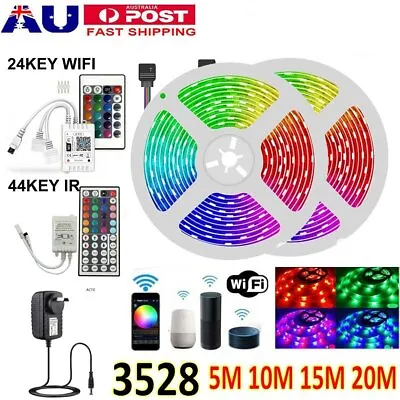 20M 15M 10M 5M 3528 WiFi RGB LED Strip Lights Bluetooth APP Remote 12V Power AU • $8.54