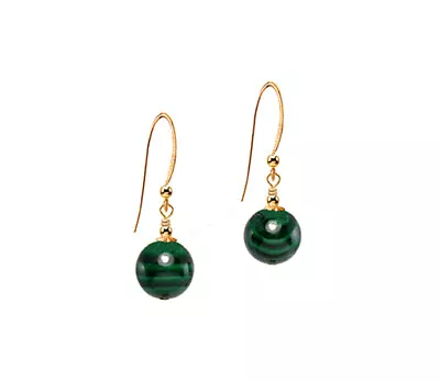 *CKSA*  Genuine Green Malachite Small Dangle 14K Gold Gf Earrings • $13.99