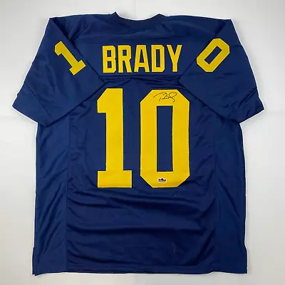 Facsimile Autographed Tom Brady Michigan Blue Reprint Laser Jersey Size Men's XL • $74.99