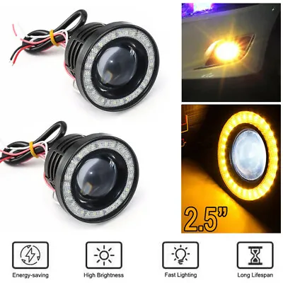 2.5 Inch Car COB LED Fog Light Projector Yellow Angel Eyes Halo Ring DRL Lamp • $21.99