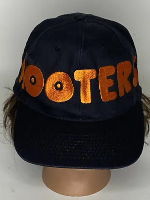 Vintage Hooters Hat Black & Orange Spell Out Snap Back Cap Rare Owl Eyes VHTF • $42.45