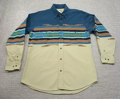 Vintage Express Rider Western Shirt Mens Medium Aztec Navajo Checotah Ranch • $21.49