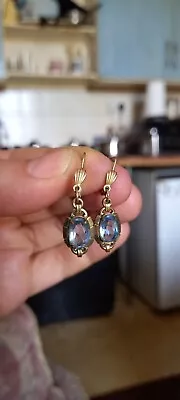 Antique Victorian Rolled Gold Old Aquamarine Paste Marked Earrings • £14.72