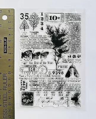 £5.99 • Buy Clear Rubber Stamp Background Script Butterfly Vintage Texture Script Birthday