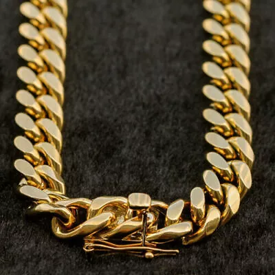 Men's Miami Cuban Link Chain 18k Gold Plated Stainless Steel 14mm 30'' Necklace • $25.10