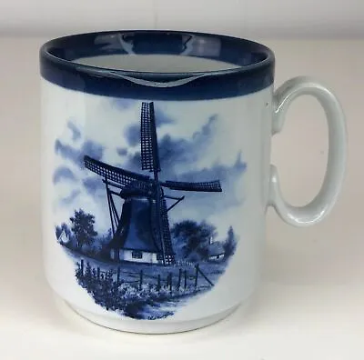$16.99 • Buy Vintage Delft Coffee Cup Blue Windmill Dutch Flower Hand Painted
