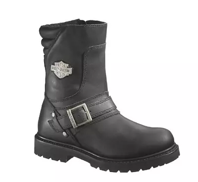 HARLEY DAVIDSON D95194 - Men's Booker (Medium) Black Leather Motorcycle Boots • $111.99