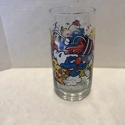 Vintage 1983 Handy Smurf Drinking Glass Tumbler - Wallace Berrie Co 6  Clumsy • $0.99